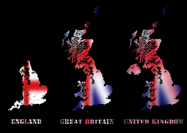 England Great Britain United Kingdom Topographic Contour Relief Map blending terrain into their colorful flags