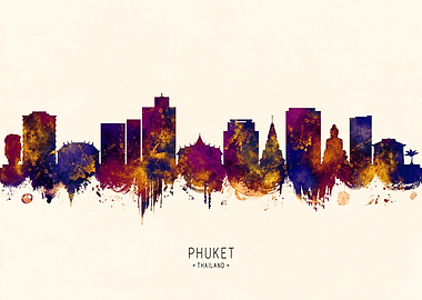 Phuket Thailand Skyline Watercolor Silhouette