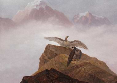 Eagles on Mountain Peak Painting
