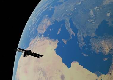 Satellite orbiting Earth from space view