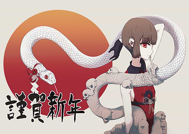 Anime Girl with Snake and Skulls