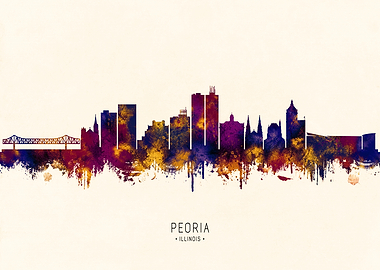 Peoria Illinois Skyline Watercolor
