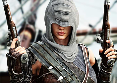 Female Pirate Assassin with Flintlock Pistols