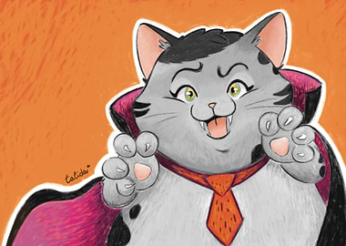 Cartoon Cat Dressed as Vampire Dracula Cat