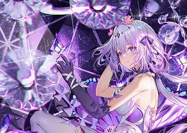 Girl with Butterflies and Flowers