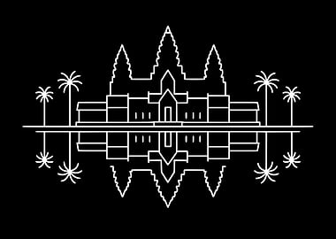 Angkor Wat – Minimal Line Art on Black Background
