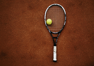 Tennis Racket and Ball on Court