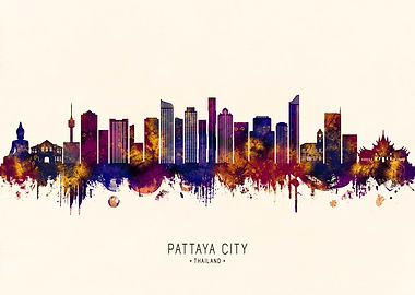 Pattaya City Skyline Watercolor Art