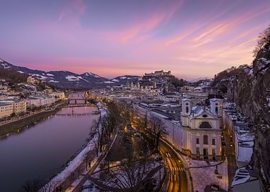 Salzburg cityscape at dusk