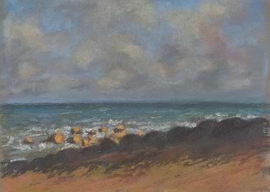 Seascape Painting with Rocks and Waves