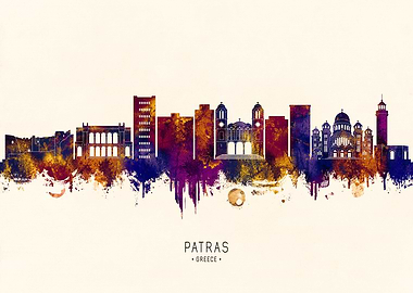 Patras, Greece Skyline Watercolor Silhouette