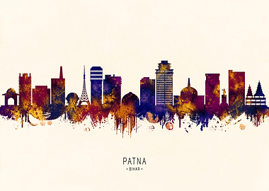 Patna, Bihar Skyline Watercolor Silhouette