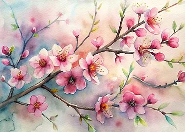 Watercolor Cherry Blossoms Floral Art