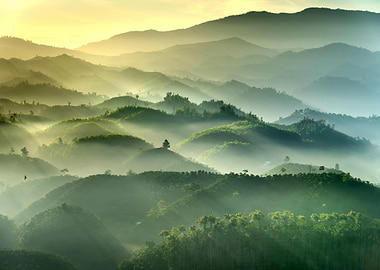 Misty Mountain Landscape at Sunrise