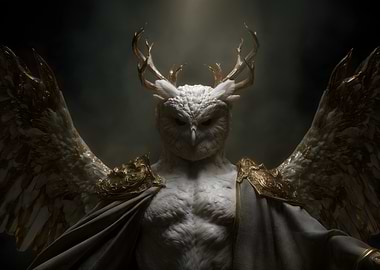 Owl-Human Hybrid with Antlers and Wings