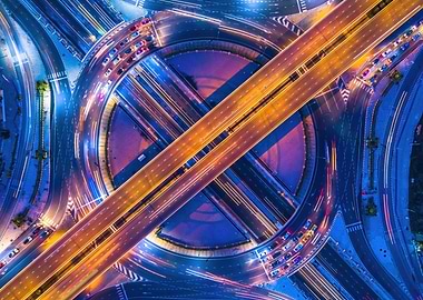 Aerial View of Highway Interchange bangkok at Night