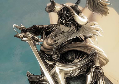 Female Warrior with Horned Helmet