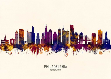 Philadelphia Pennsylvania Skyline Watercolor Art