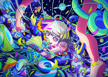 Colorful Anime Girl in Space