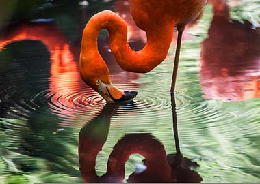 Flamingo Drinking Water Reflection