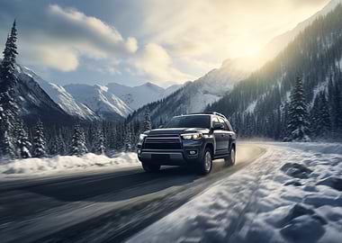 SUV in Winter landscape