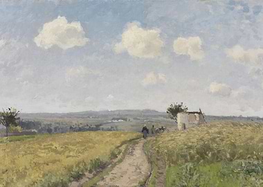 Rural Landscape Painting with Cloudy Sky