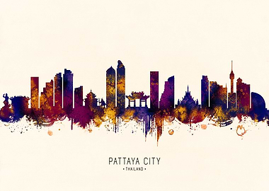 Pattaya City Skyline Watercolor Art