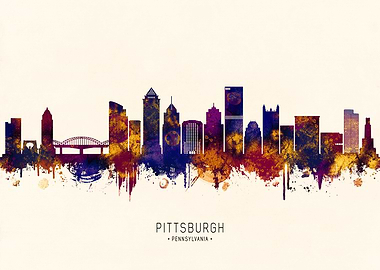 Pittsburgh Pennsylvania Skyline Watercolor Art