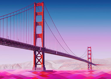 Golden Gate Bridge with Pink Water