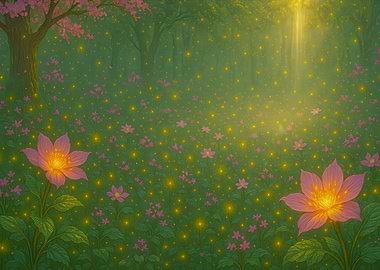 Enchanted Forest with Glowing Flowers