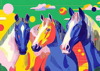 Colorful Abstract Horses Art