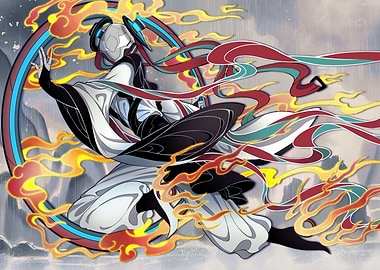 Abstract Figure with Flames and Ribbons