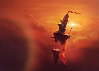 Floating House in a Fiery Sky