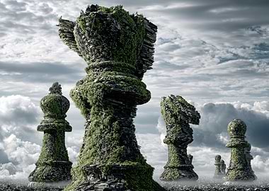Mossy Stone Chess Pieces Landscape