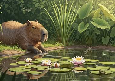 Capybara in a serene pond
