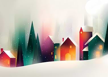 Winter Village Scene with Snowfall