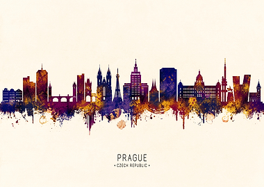 Prague Skyline Watercolor Art
