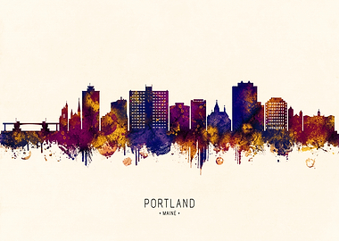 Portland Maine Skyline Watercolor