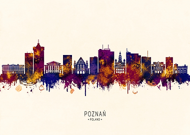 Poznan, Poland Skyline Watercolor Art