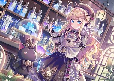 Anime Alchemist Girl with Cat Assistant