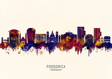 Podgorica Montenegro Skyline Watercolor Art
