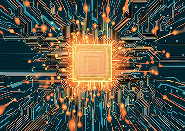 Glowing Circuit Board Digital Art