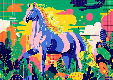 Colorful Horse in Abstract Landscape
