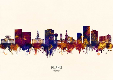 Plano Texas Skyline Watercolor Illustration