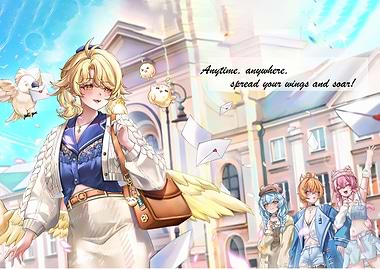 Anime Girl with Wings and Friends