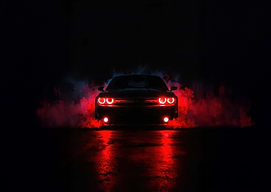 Dodge Challenger in Red Smoke