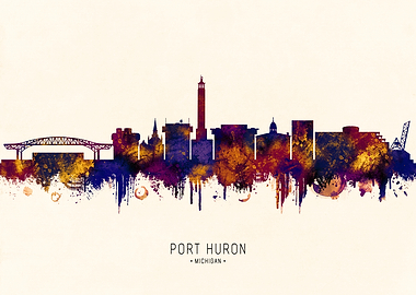 Port Huron Michigan Skyline Watercolor