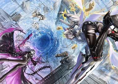 Anime-style Sci-Fi Battle Scene