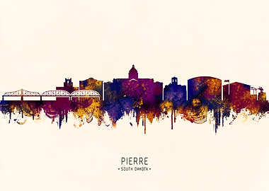 Pierre, South Dakota Skyline Watercolor