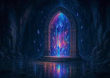 Mystical Crystal Portal in Dark Cave